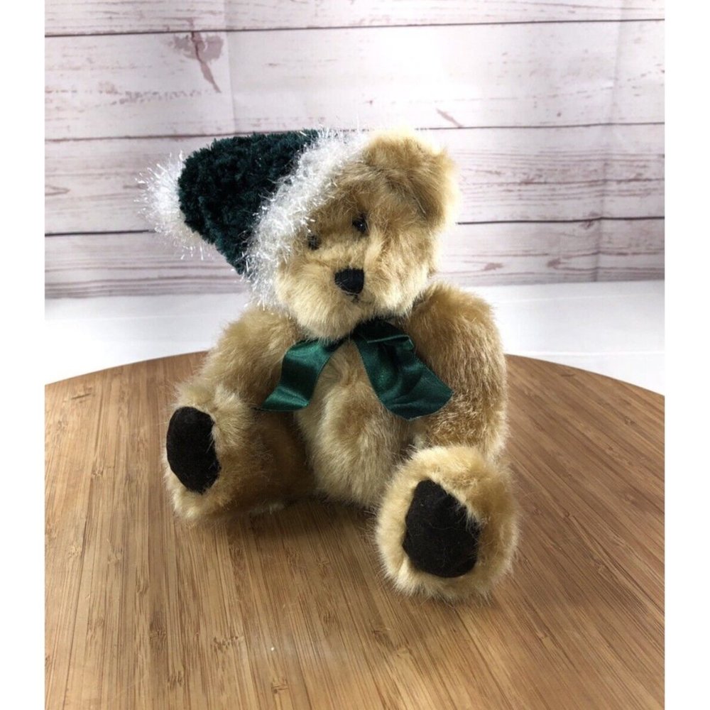 PBC International Tan Teddy Bear Plush Stuffed Animal Green Bow w/ glitter Hat